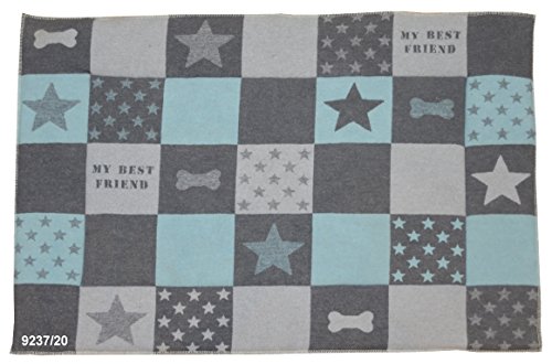 David Fussenegger Hundematte gefüttert Patch Stern/Knochen blau/grau 80 x 120 cm 9237/20