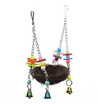 DASUKE Rattan Natur Nest-Schaukel Spielzeug mit Glocke für Parrot Sittiche Nymphensittiche Sittiche Unzertrennliche Finch Aras Kakadus African Greys Käfig Sitzstange Ständer