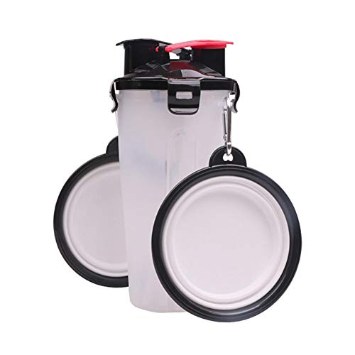 FOONEE 2 in 1 Hund Wasser Flasche, Outdoor Tragbare Hund Wasser Spender für Lebensmittel Aufbewahrung Flasche mit Reisenapf Travel Bowl Pet Supply für süße Hunde weiß