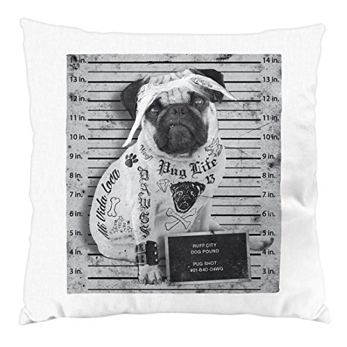 style3 Pug Tattoo Kissen mit Füllung 28 x 28 cm Baumwollbezug mops hund gangster rock motorrad tattoed biker usa , Farbe:Weiß
