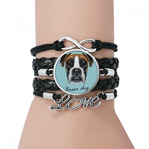 DIYthinker Damen Lop-EARD Boxer-Hund Haustier-Tier-Armband Liebe Schwarz Verdrehte-Leder-Seil-Armband