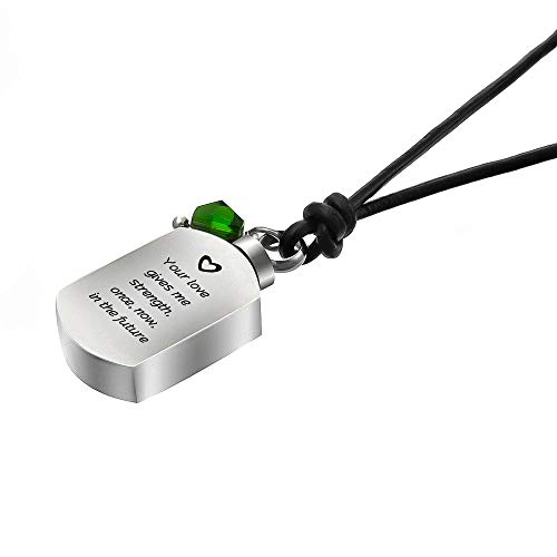 MJARTORIA Urnen Halskette grün Strass Asche Anhänger Kette Leder Seile Memorial Partnerkette Haustier Andenken Gravur Benutzerdefiniert