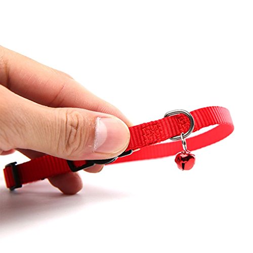 Providethebest Nylon Verstellbare Katzenhalsband mit Glocke Reflektierendes Katzenhalsband Haustier-Welpen-Ausschnitt Gürtel Seil Stoff Cord rot