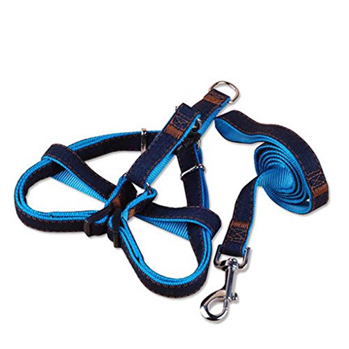 Sunlera Einstellbare Denim-Bügel-Seil-Haustier-Hundeleine Harness Cowboy Gehen Kragen