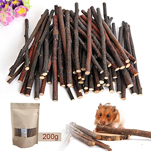 Aolvo Kauspielzeug/Kaustäbchen mit Apfel für Hamster, Kaninchen, Chinchilla, Meerschweinchen, Papageien, Eichhörnchen, Wüstenrennmäuse, Degus, Kleintiere - mit Futter, 200 g