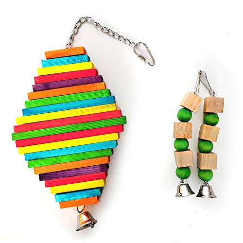 MnoMINI Vogel Spielzeug Papageienspielzeug Kauspielzeug Kauen Zubehör Vogelkäfig Spielzeug Kletter Holz Leiter chaukel zum Kauen von Papageien Glocke Kauen Zubehör