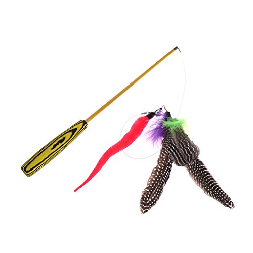 Gaxen Katzenspielzeug Interaktives Spielzeug mit Federn, Katze Spielzeug mit Katzenangel Ersatzfedern (Gelb)