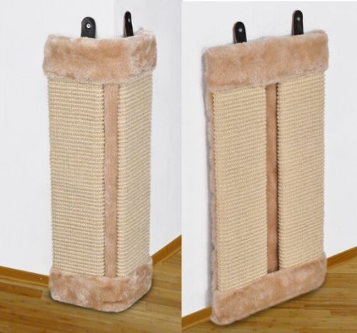 Katzen Kratzbrett aus Natursisal mit Plüsch auch zur Eckmontage 50x23cm 49017