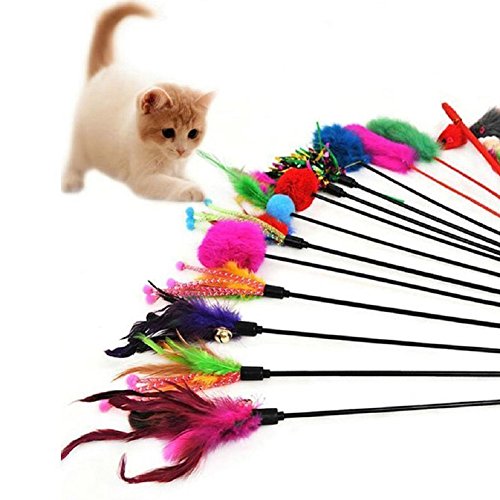 Hosaire 4x Cat Toys Katzenspielzeug Katze Spielzeug Federstab mit Glocke und Feder Katzenspielzeug für Cat Haustier (4 Pcs)