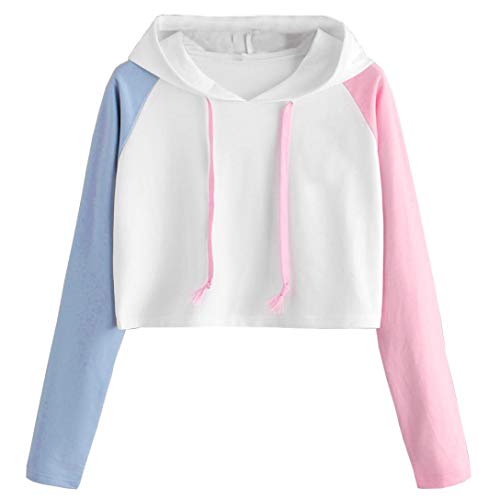MEIbax Damen Mädchen Plus Größe Patchwork Langarm Casual Crop Jumper Pullover Tops Sweatshirt Oberteile Baggy Baseball Shirt