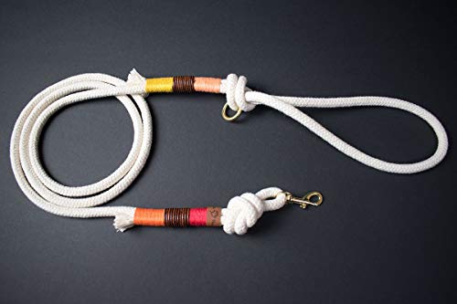 PINOLINO Hundeleine mit Braun Vintage Leder aus Tauwerk Seil (Gelb, Papaya, Orange, Rot) - GOLDEN PAW